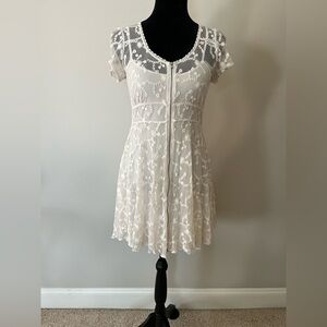 Forever 21 Ivory Lace-Overlay Short Dress